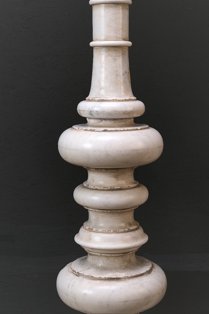 Une Paire De Chandeliers Monumentaux De Marbre De Carrare, Rome 17e Siècle-photo-2