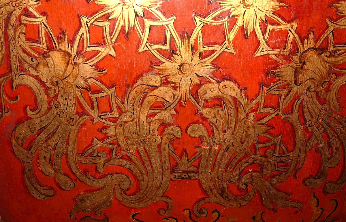 Two-part Red Lacquered Cabinet With Gilt Decorations, Venice Circa 1750-photo-7