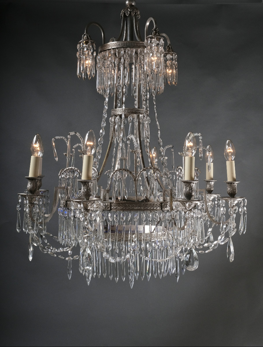 Lustre Russe en bronze argenté, début 19è-photo-2