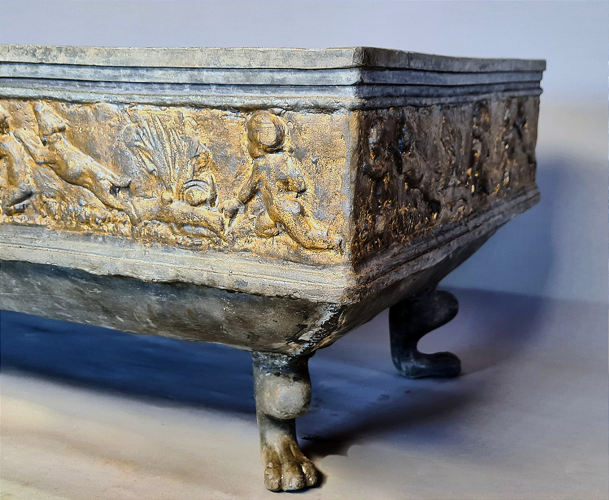Two Partially Gilded Lead Planters, England, 19th Century-photo-4