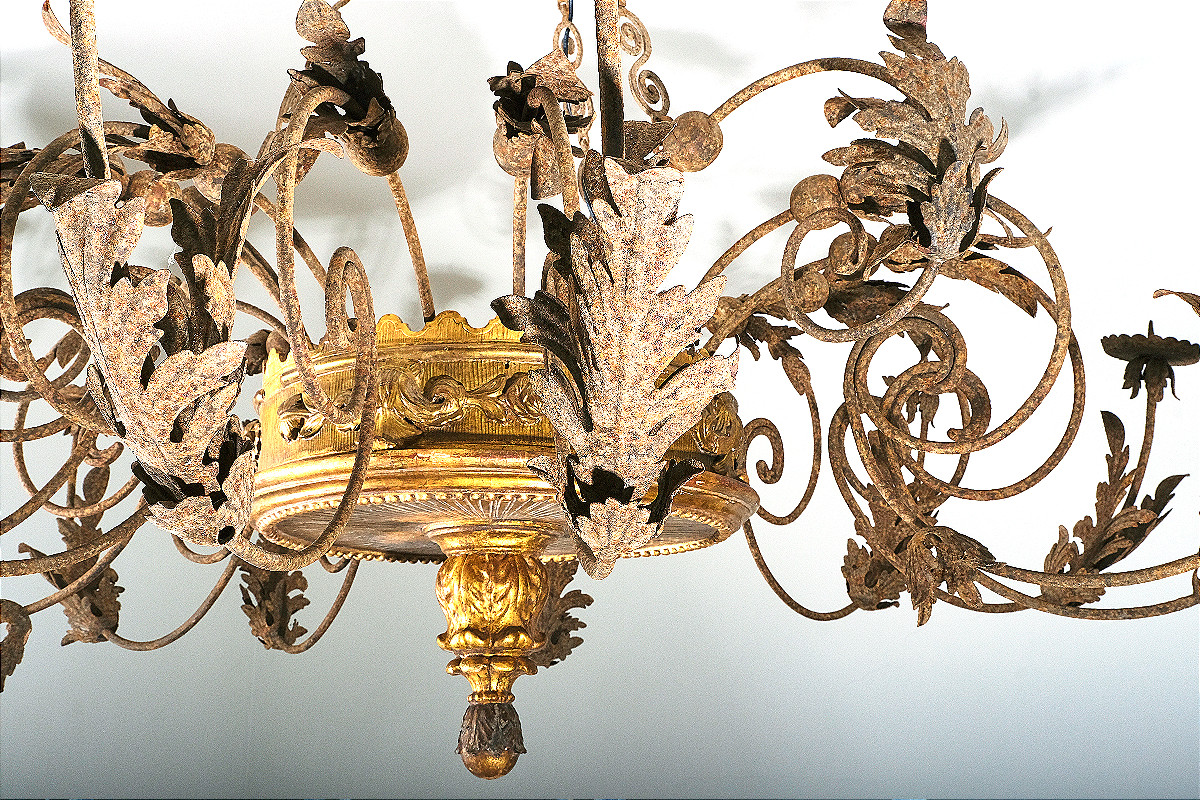 Grand lustre italien en bois doré et du fer forgé, toscane 18e-photo-2