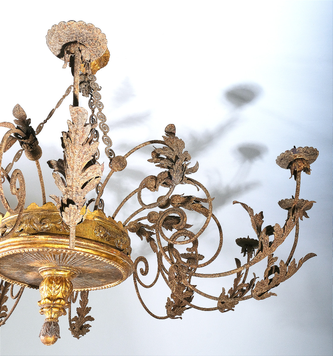 Grand lustre italien en bois doré et du fer forgé, toscane 18e-photo-4