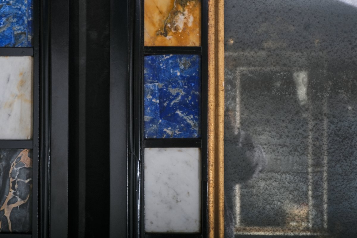Pair Of Marble And Semiprecious Stone Inlaid Mirrors, Italy, 19th Century-photo-2
