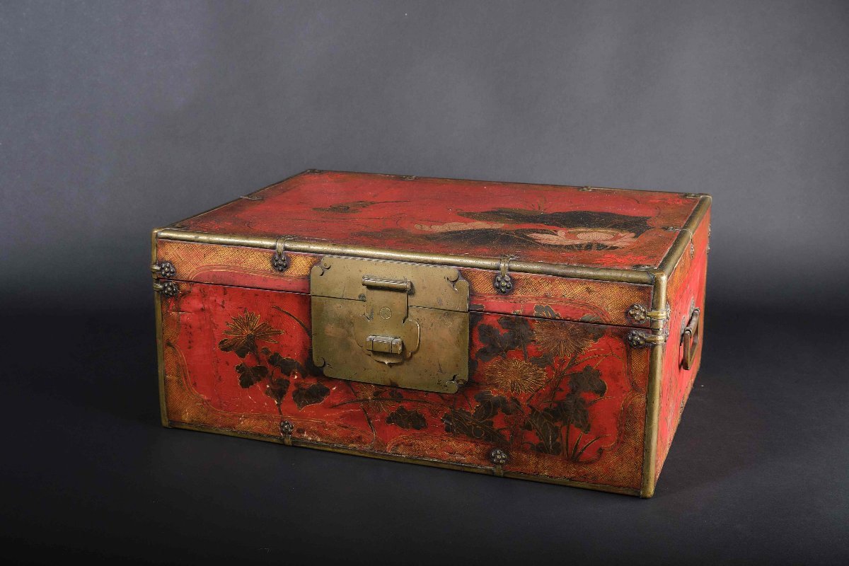 Unusual Chinese Cassette With Brass Fittings And A Parchment Cover