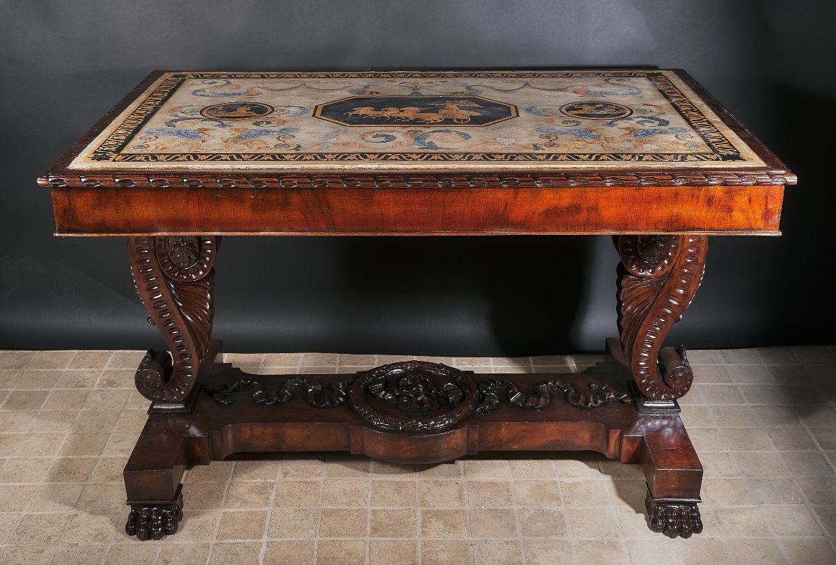Importante table de milieu avec plateau en scagliola, Rome ou Naples, vers 1840-photo-3