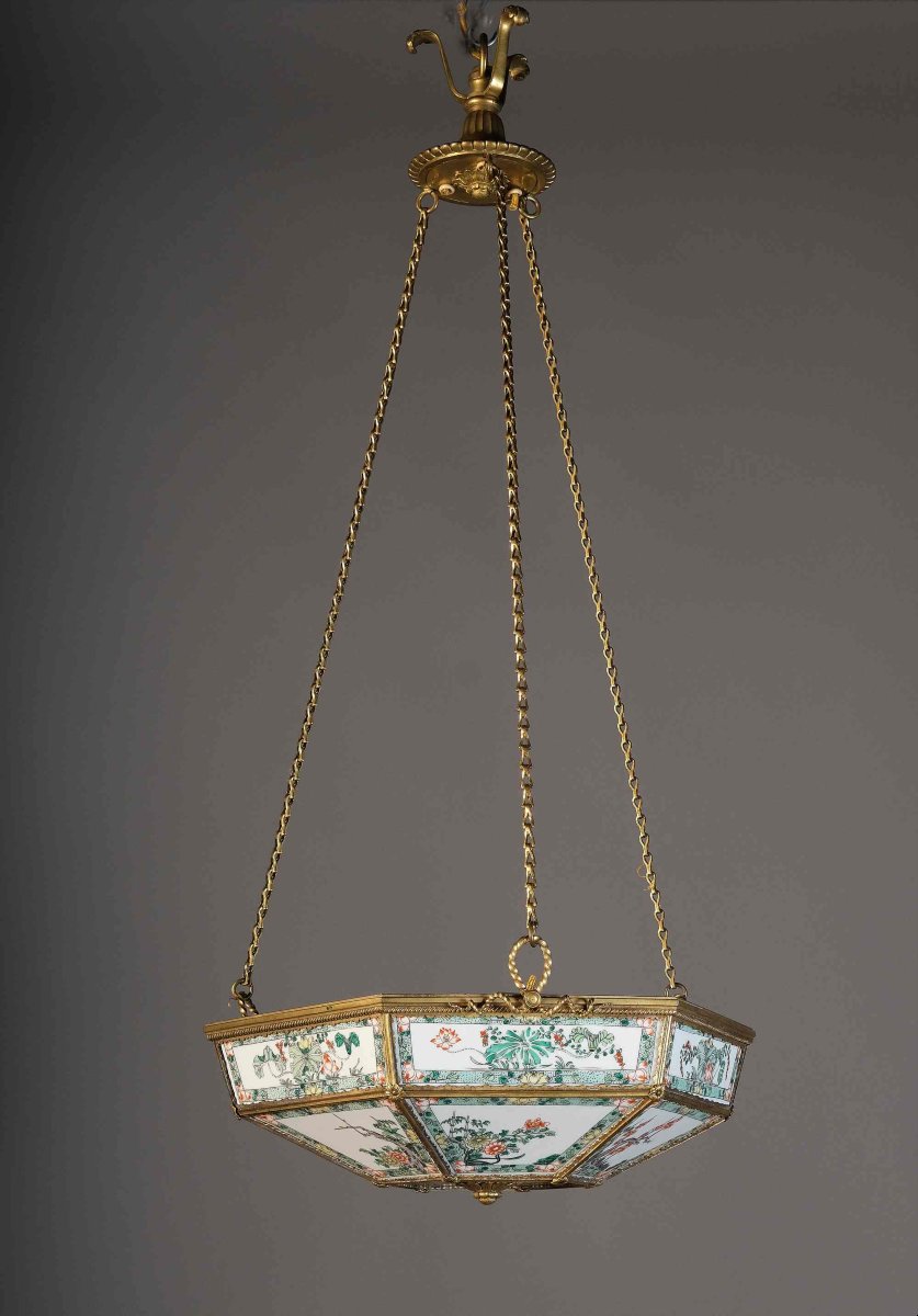 Rare Chinese Porcelain Lamp With Bronze Mounting, Charles X, Paris, Early 19th Century-photo-2