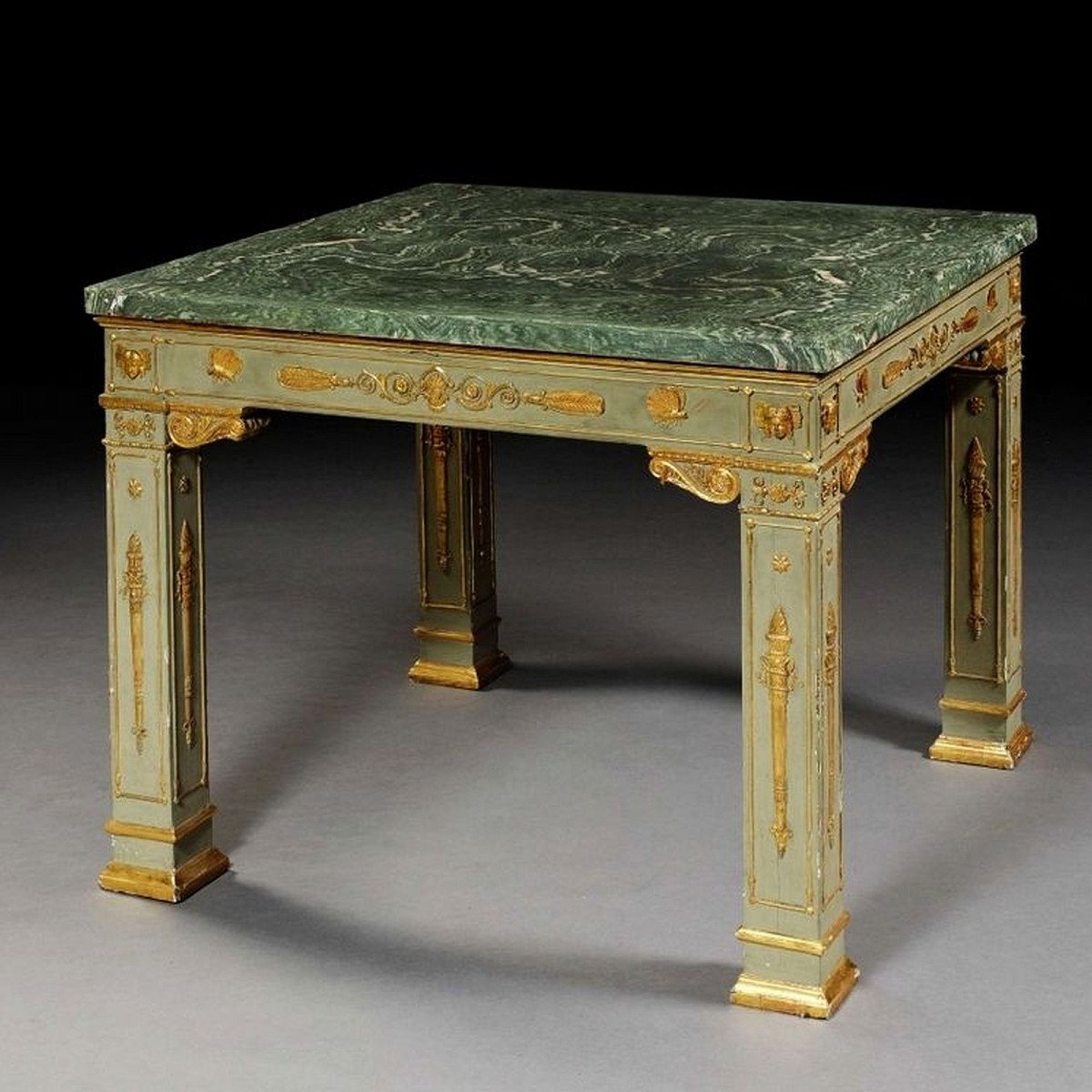 Rare Green And Gilded Lacquer Centerttable,  , Lucca Circa 1810