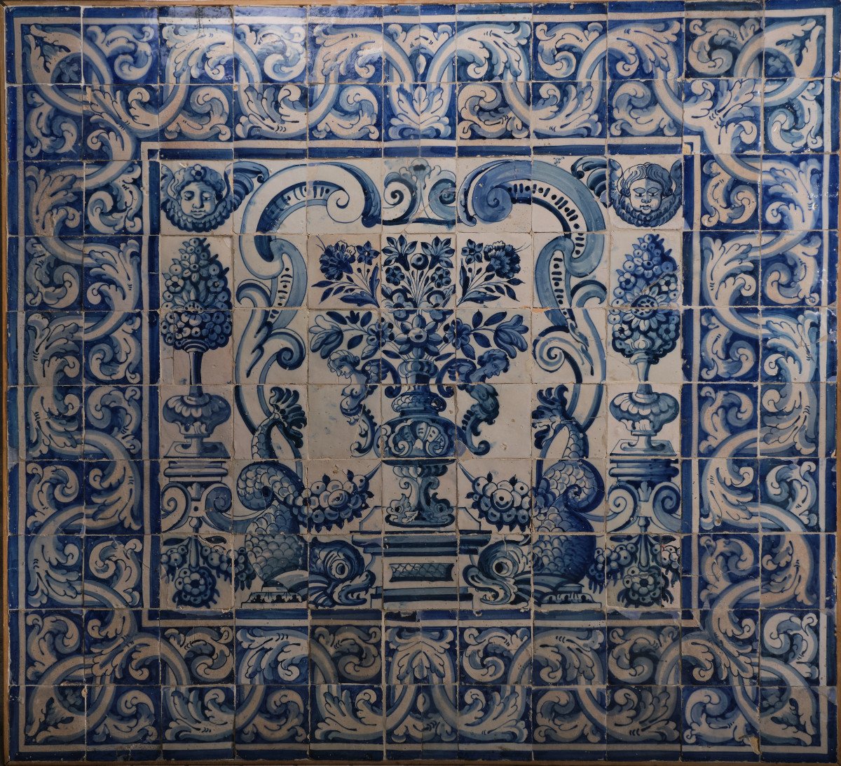 Grand Panneau d'Image avec des carreaux Portugaises, 17ième Siècle-photo-3