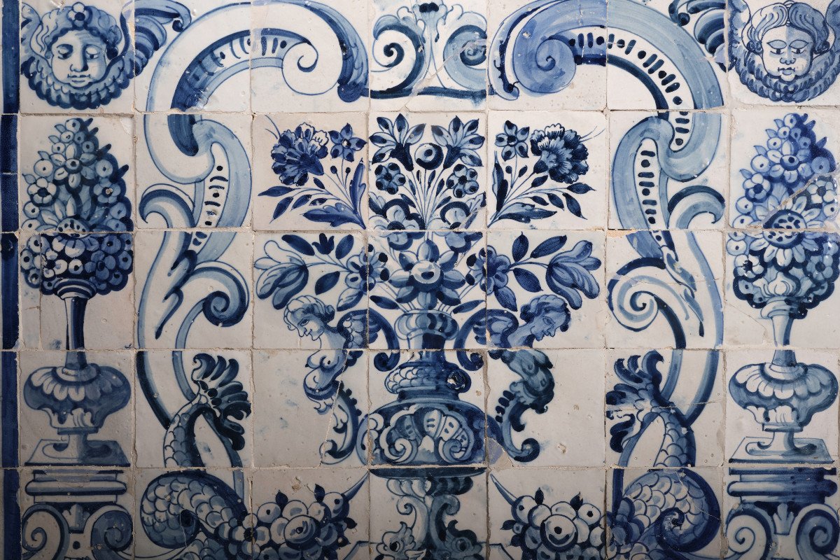 Grand Panneau d'Image avec des carreaux Portugaises, 17ième Siècle-photo-4