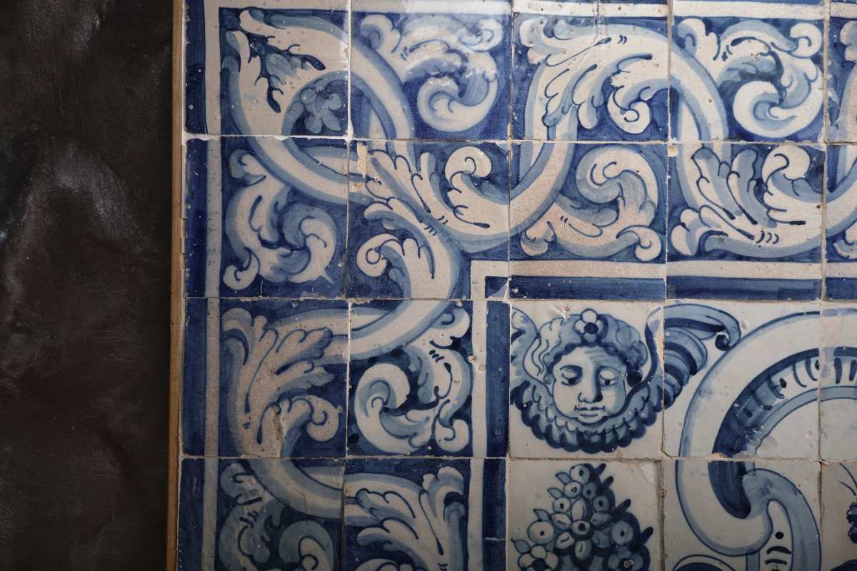 Grand Panneau d'Image avec des carreaux Portugaises, 17ième Siècle-photo-1