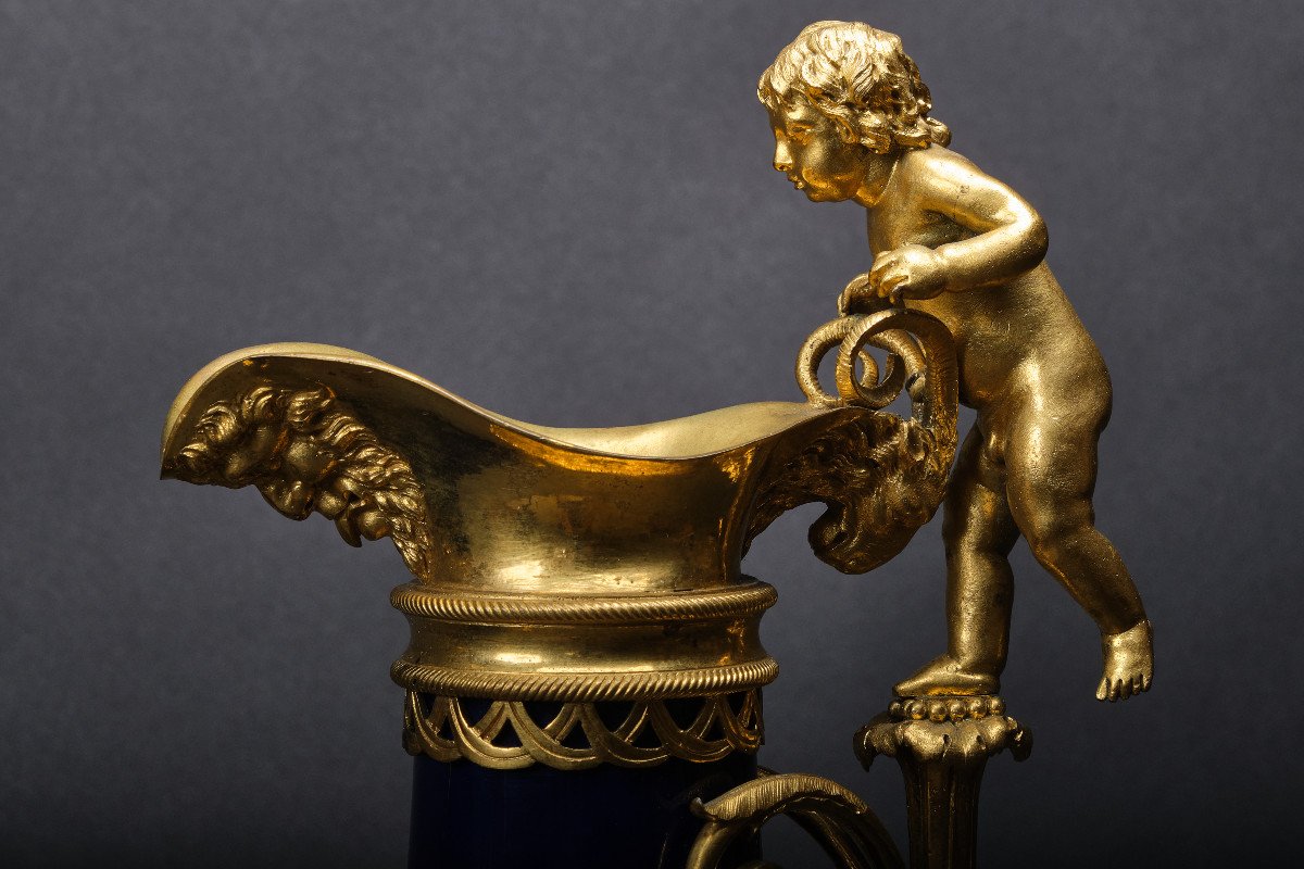 Paire Des Aiguières Porcellaine De Sèvres Et Bronze Doré, Attr. Pierre Gouthière, Paris 1780-photo-4