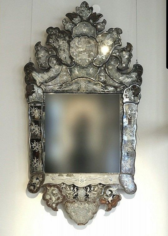 Large Impressive Murano Mirror In Etched Glass, Venice 19th Century
