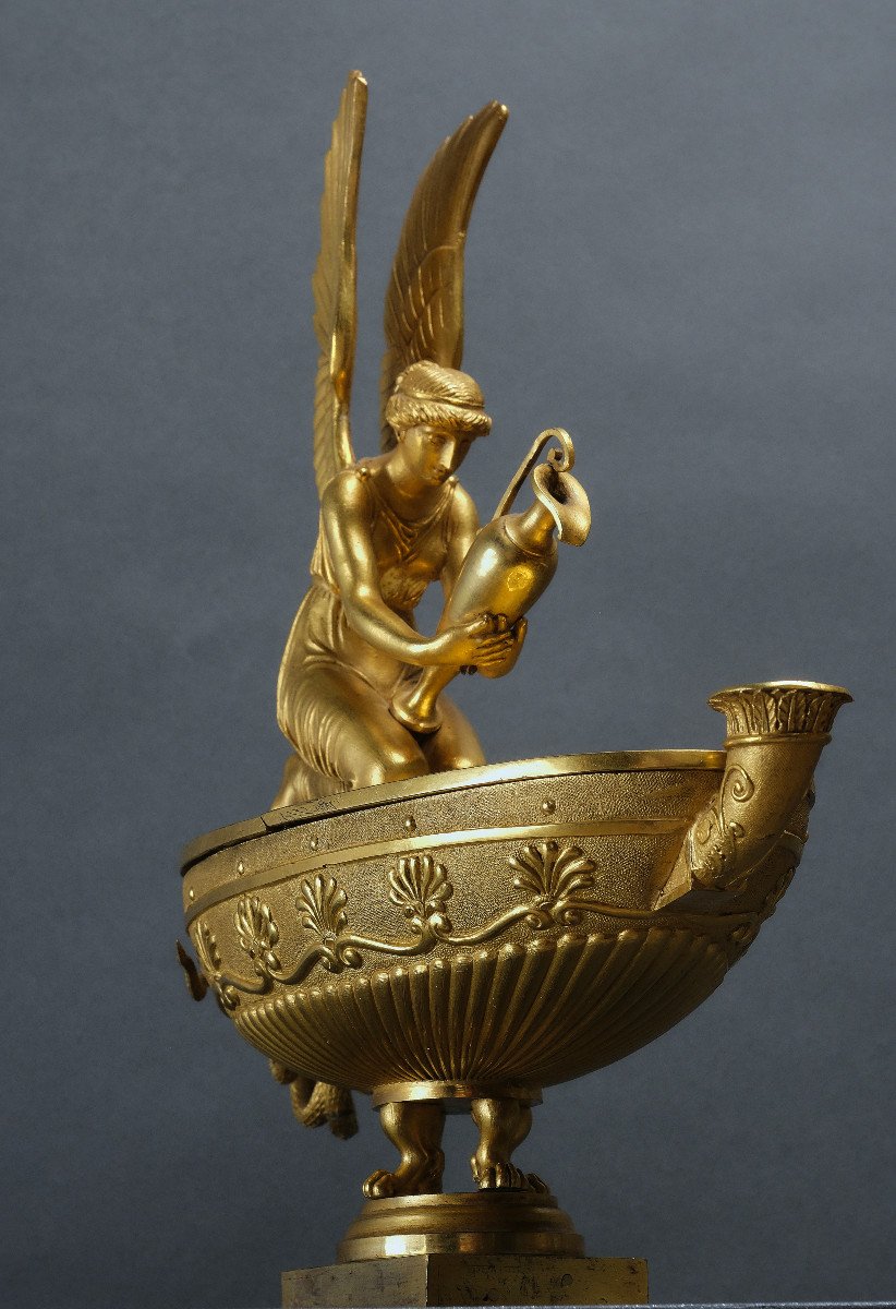 Grande lampe à huile "PSYCHE A L'AIGUIERE" d'après Percier et Fontaine, Paris 1810-photo-2