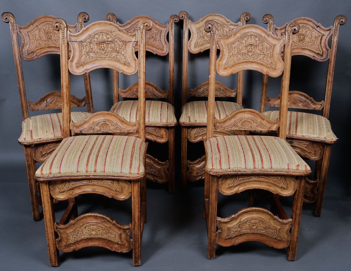 Rare suite de six chaises, prob. Lorraine, 18ième Siècle-photo-2