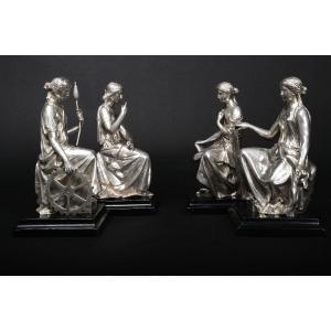 Four William Gough Hallmarked Silver Statuettes, Birmingham Ca. 1870