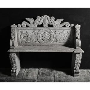 Rare Beautifully Decorated Marble Bench, Carrara Marble, Tuscany, E, 17th Century