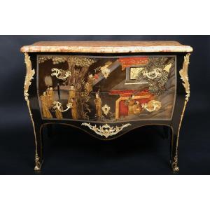 Louis XV Commode In Coromandel Lacquer - 2nd Part Of The XIXth Century