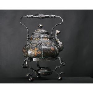 Painted Sheet Metal Teapot With Warmer, England 1st Half Of The 18th Century