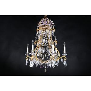 Very Beautiful Italian Rock Crystal And Amethyst Chandelier, Piedmont 19th