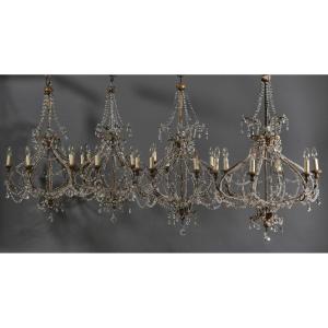 Rare Series Of Four Filigree Rock Crystal Chandeliers, Tuscany, 18th Century