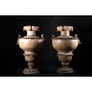 Paire De Vases En Albâtre Extrêmement Rares, Italie, 1ère Moitié Du 18e Siècle