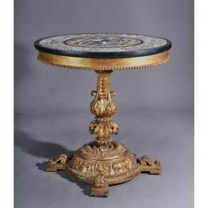 Carved And Gilded Pedestal Table With A Hard Stone Top, Rome Circa 1840
