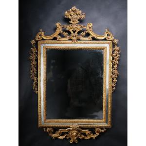 Important Carved And Gilded Mirror From The Louis XVI Period, Lombardy 1780