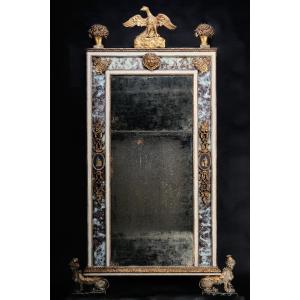Large Neoclassical Carved And Eglomized Mirror, Lucca Circa 1800
