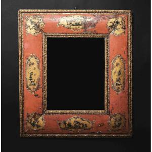 Miroir Vénitien En Laque Rosé Avec Décor "arte Povera", Venise Vers 1740
