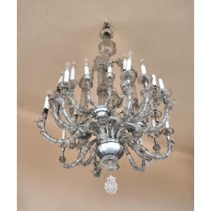 Grand lustre de Murano en verre blanc, 18e