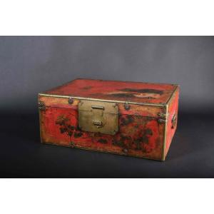 Unusual Chinese Cassette With Brass Fittings And A Parchment Cover