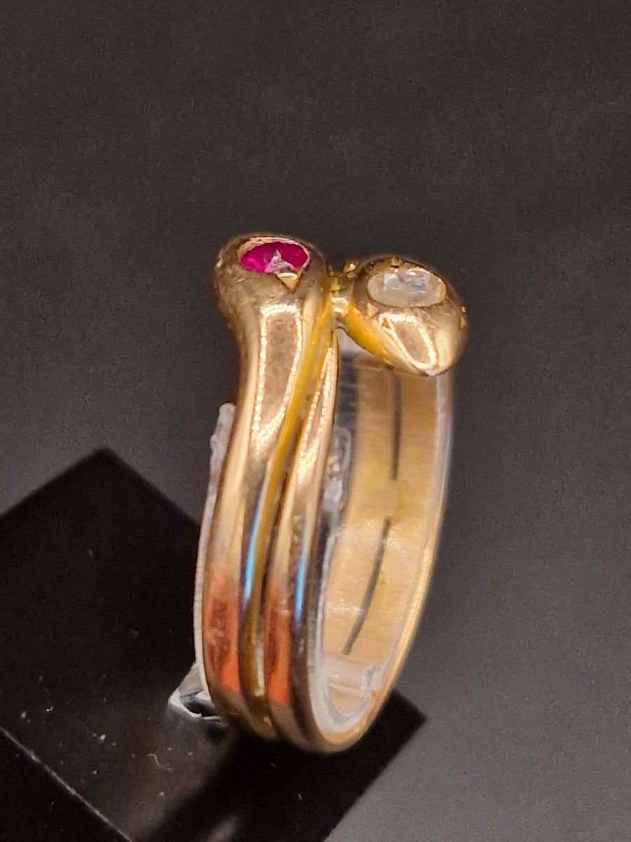 Old Snake Ring Circa 1900 Gold Diamond Ruby-photo-1