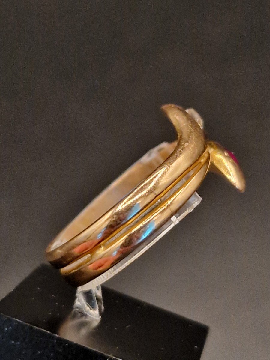 Old Snake Ring Circa 1900 Gold Diamond Ruby-photo-2