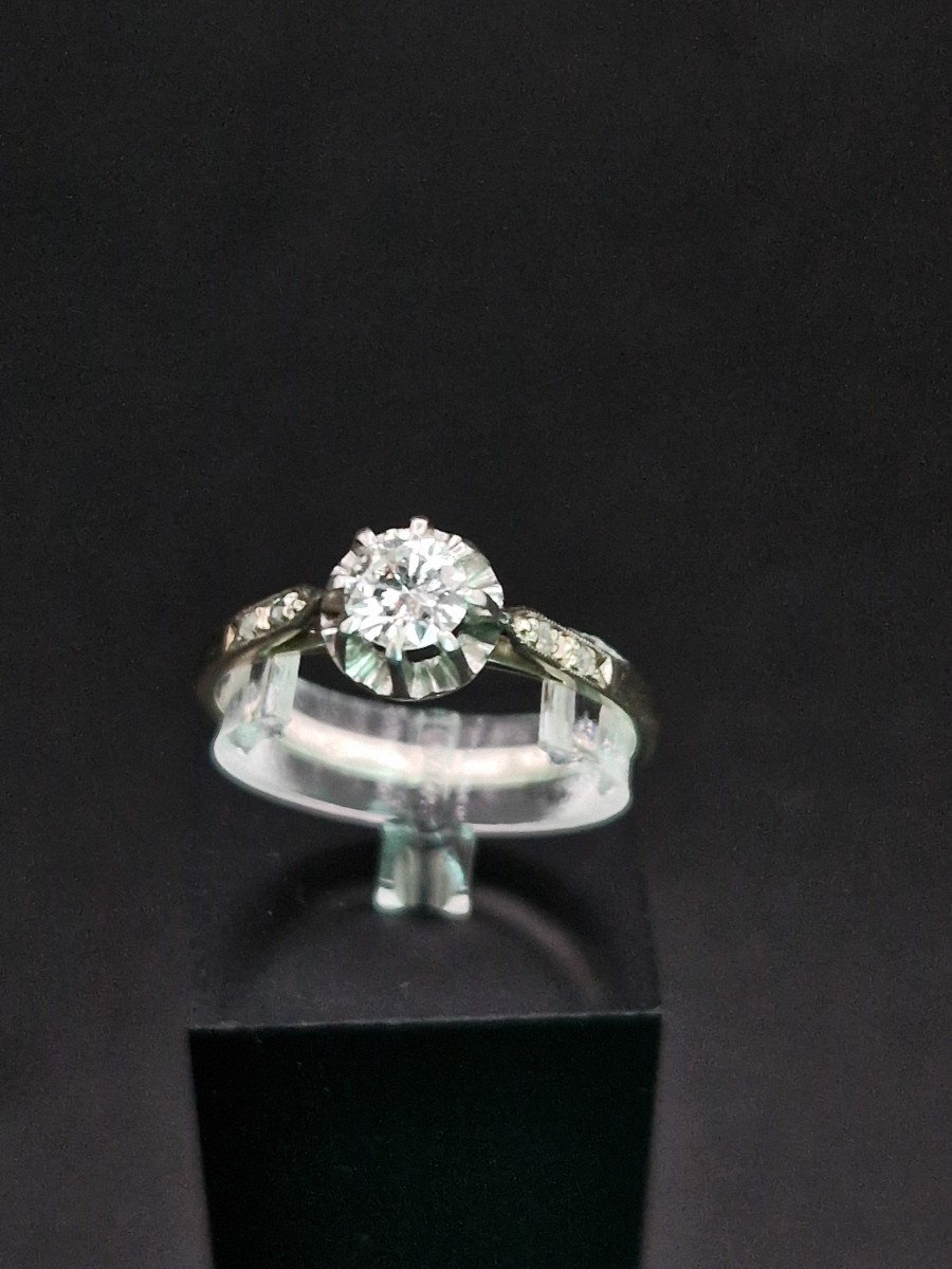 Solitaire Gold Diamond Ring Circa 1950