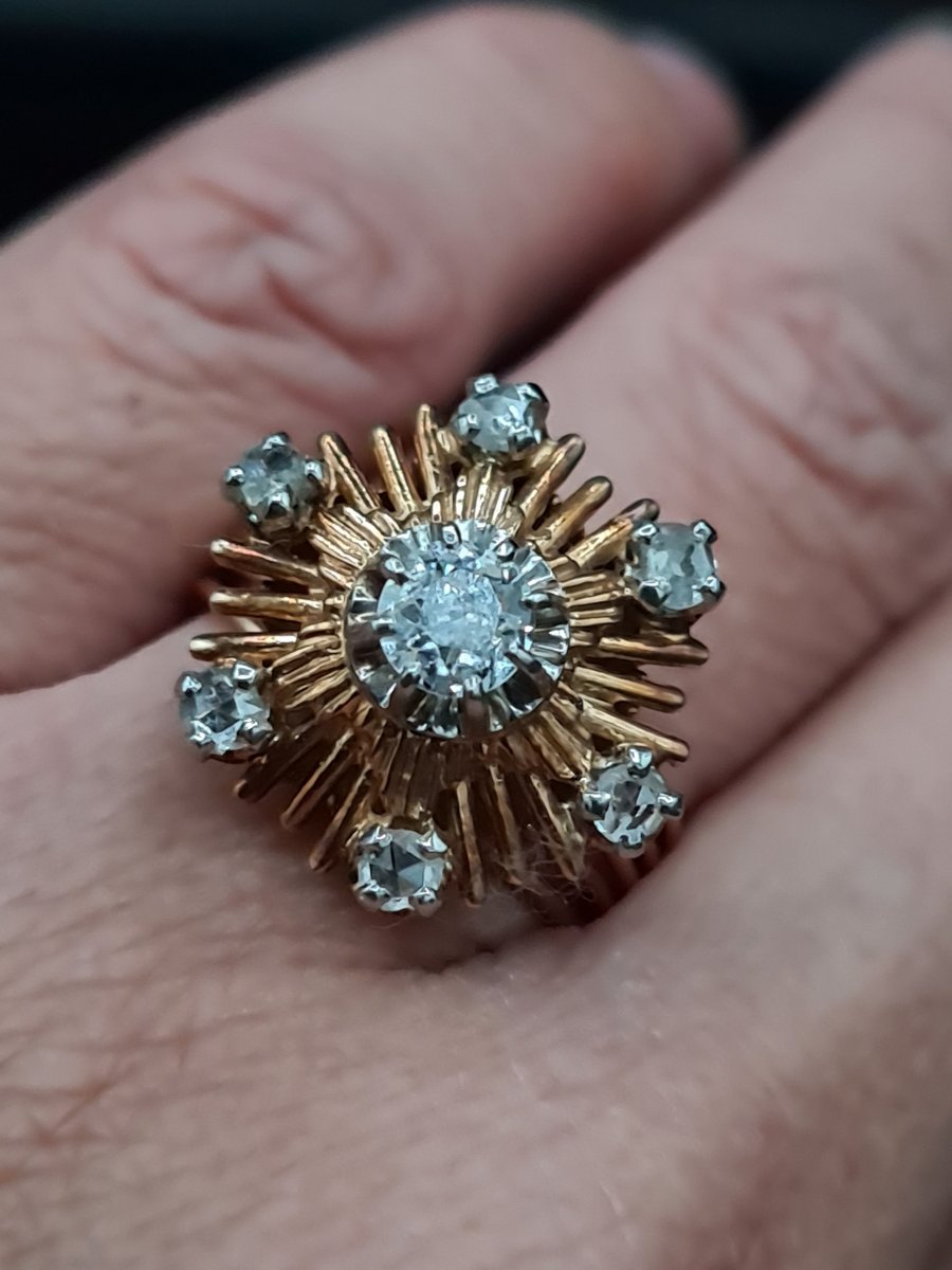 1960's Flower Ring, Platinum Gold And Diamonds-photo-1