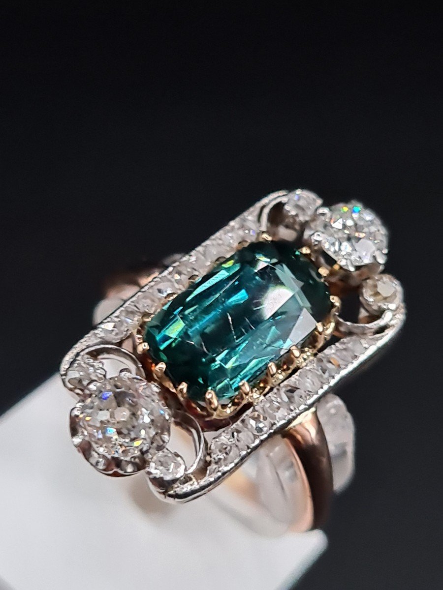 Sublime Bague Ancienne Belle Époque 1900 Or Diamants Tourmaline Verte