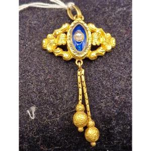 Pendant Old Napoleon III Period Gold Enamel Diamond