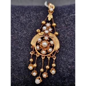 Old Pendant Circa 1900 Belle Epoque Gold Fine Pearls