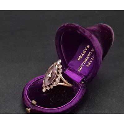 Bague Marquise Ancienne Fin 19ème Or, Améthyste Et Diamants 