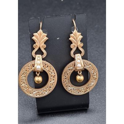 Magnificent Pair Of Antique Belle Époque Ears 1900 Gold Fine Pearls