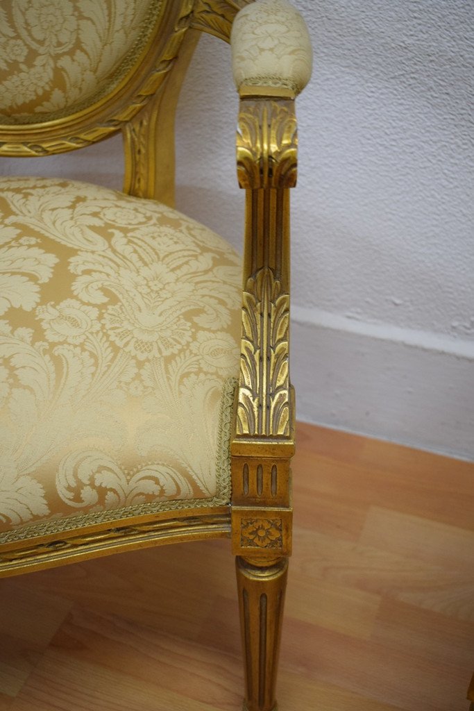 Pair Of Louis XVI Cabriolet Armchairs In Golden Wood-photo-3