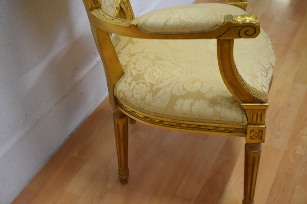 Pair Of Louis XVI Cabriolet Armchairs In Golden Wood-photo-5