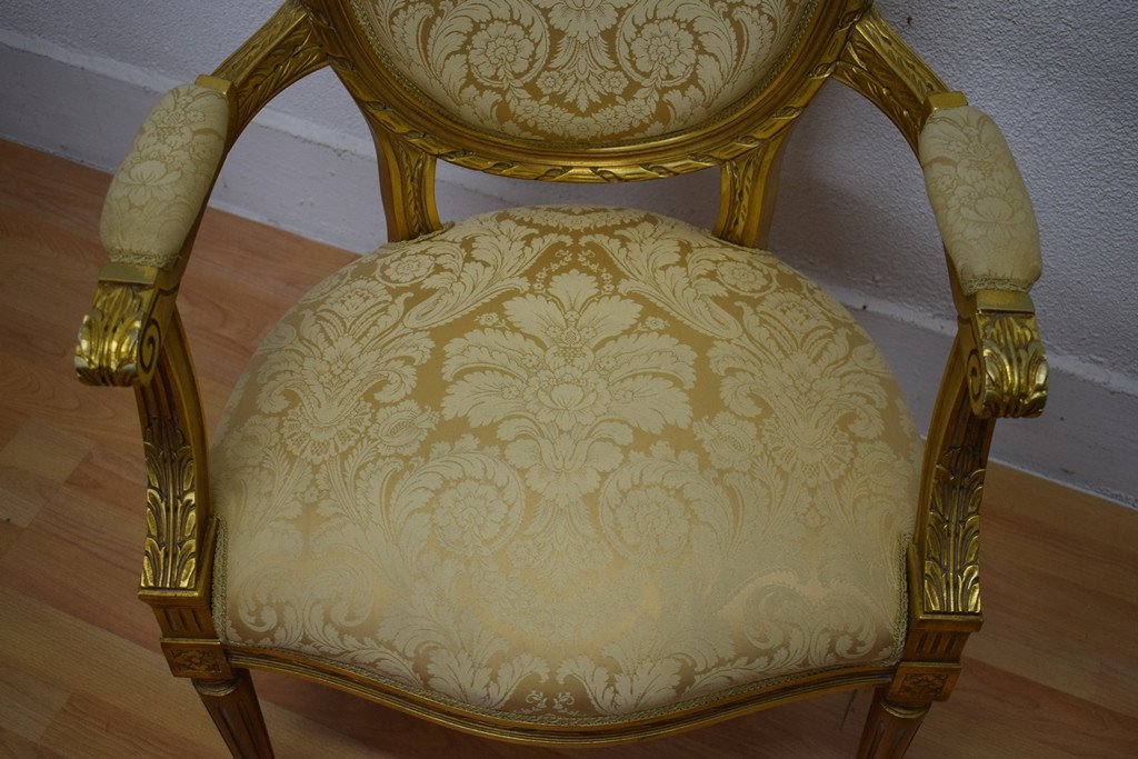 Pair Of Louis XVI Cabriolet Armchairs In Golden Wood-photo-6