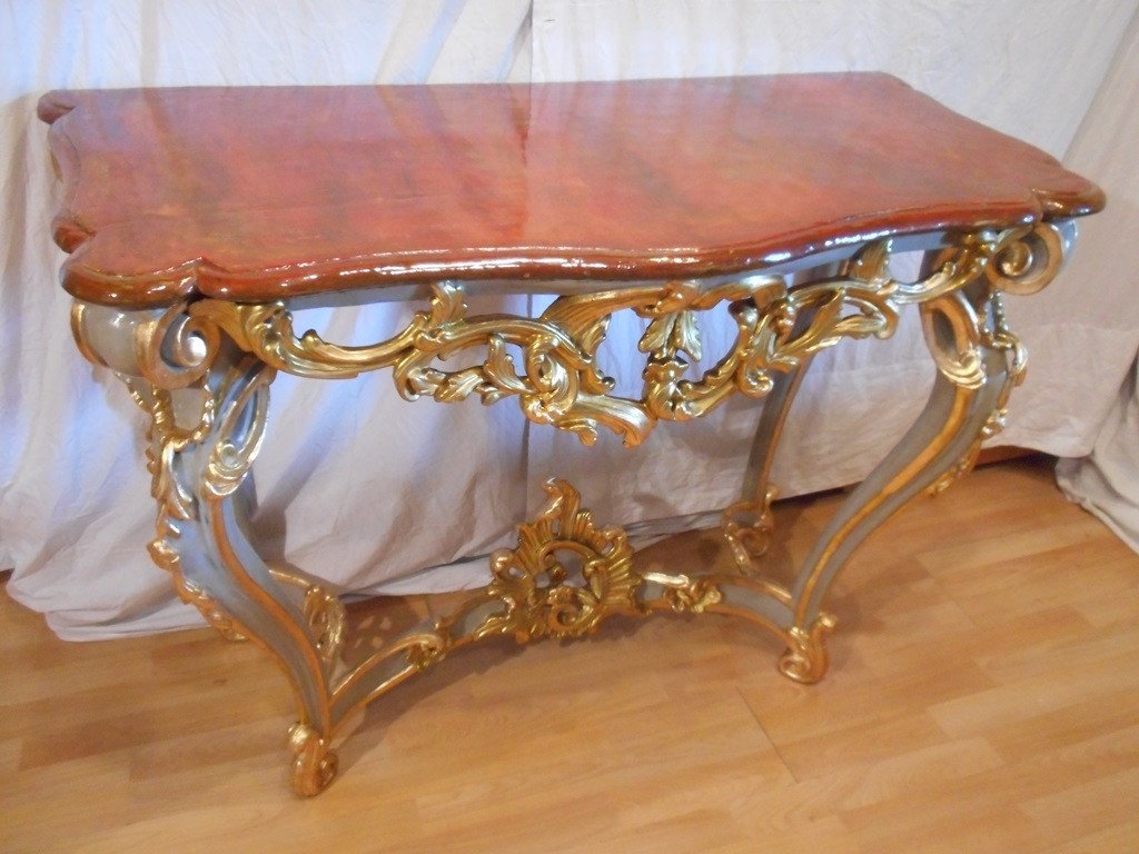 Italian Console In Painted And Gilded Wood-photo-2