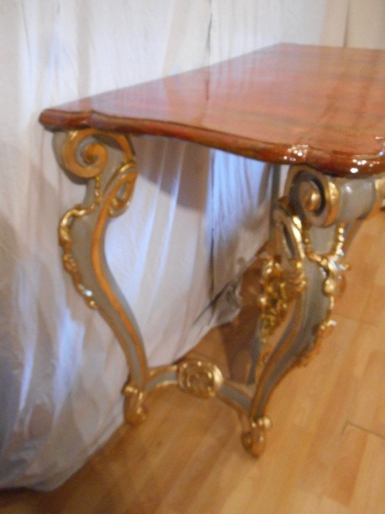 Italian Console In Painted And Gilded Wood-photo-3