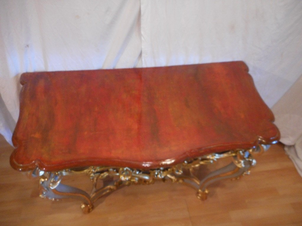 Italian Console In Painted And Gilded Wood-photo-4