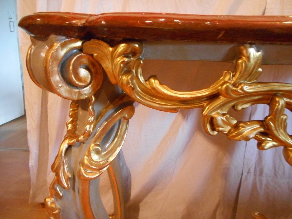Italian Console In Painted And Gilded Wood-photo-3
