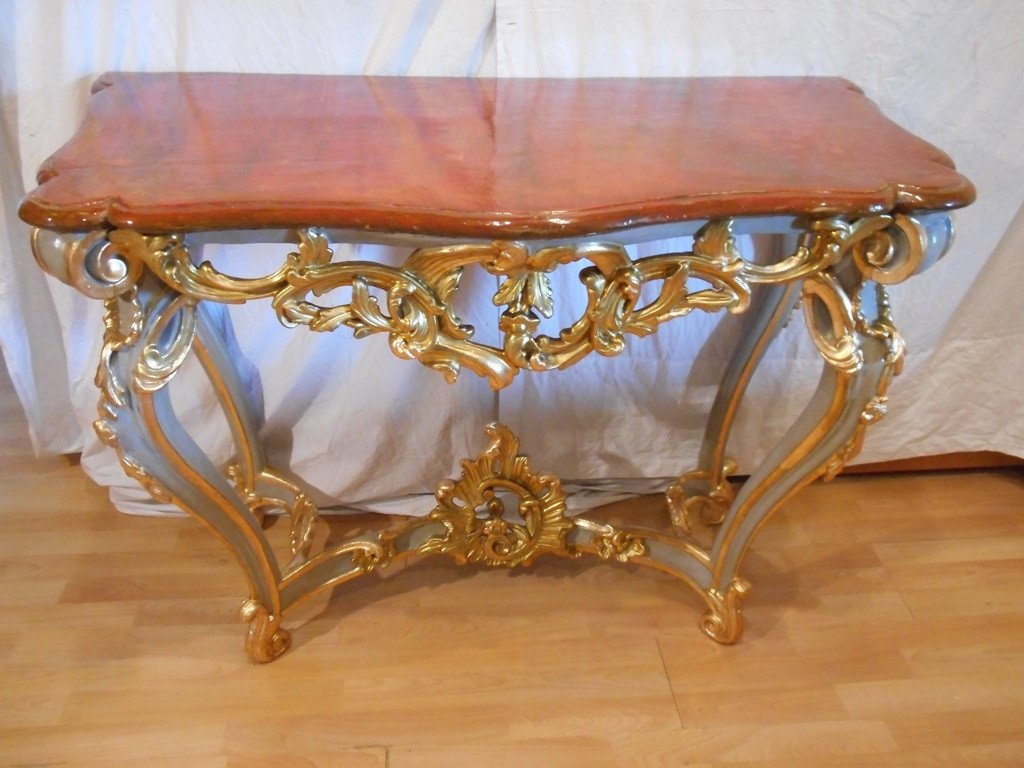 Italian Console In Painted And Gilded Wood
