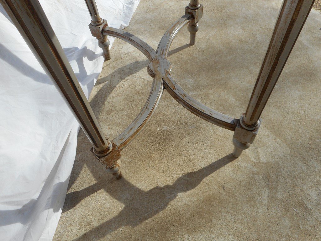 Small Louis XVI Oval Table Painted In Gray And Brown-photo-1