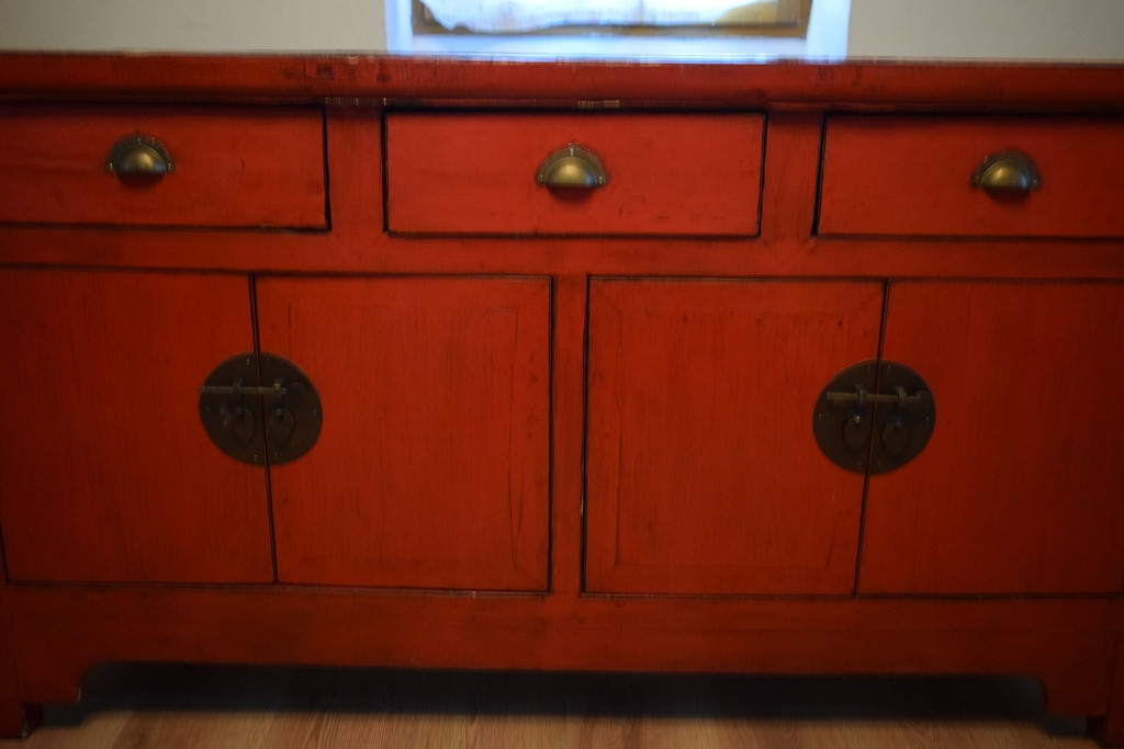 Chinese Pagoda-shaped Sideboard In Red Lacquer, From The Early 20th Century.-photo-4